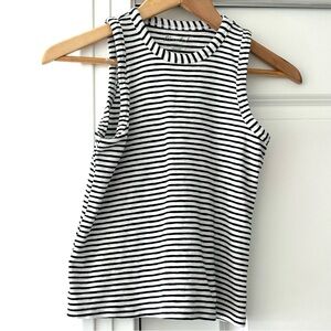 Marled Black and White Ribbed Sleeveless Tank Top